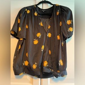 Madewell Black & Yellow Floral Wrap Blouse